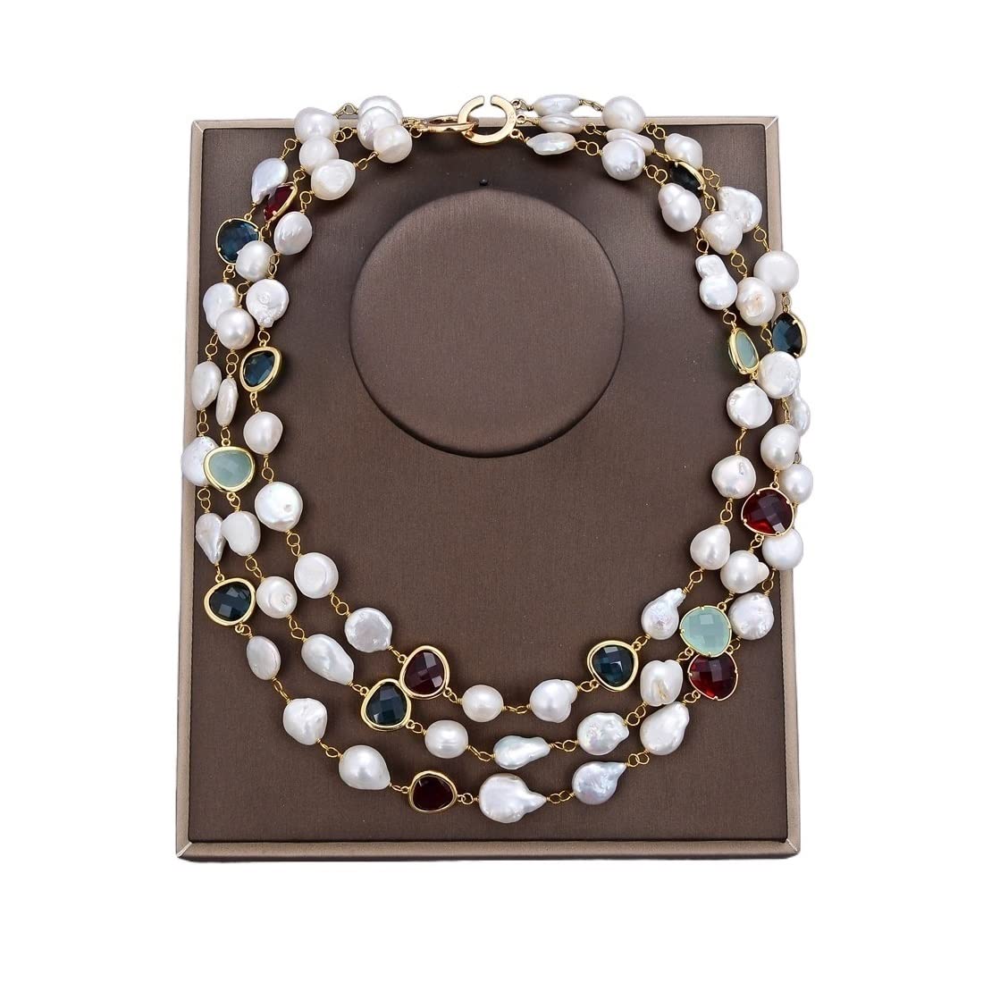 Collares de Mujer joyería 20 Pulgadas 3 Filas Blanco Barroco Keshi Perla Moneda Perla Collar de Cristal para Mujer Accesorios de Moda
