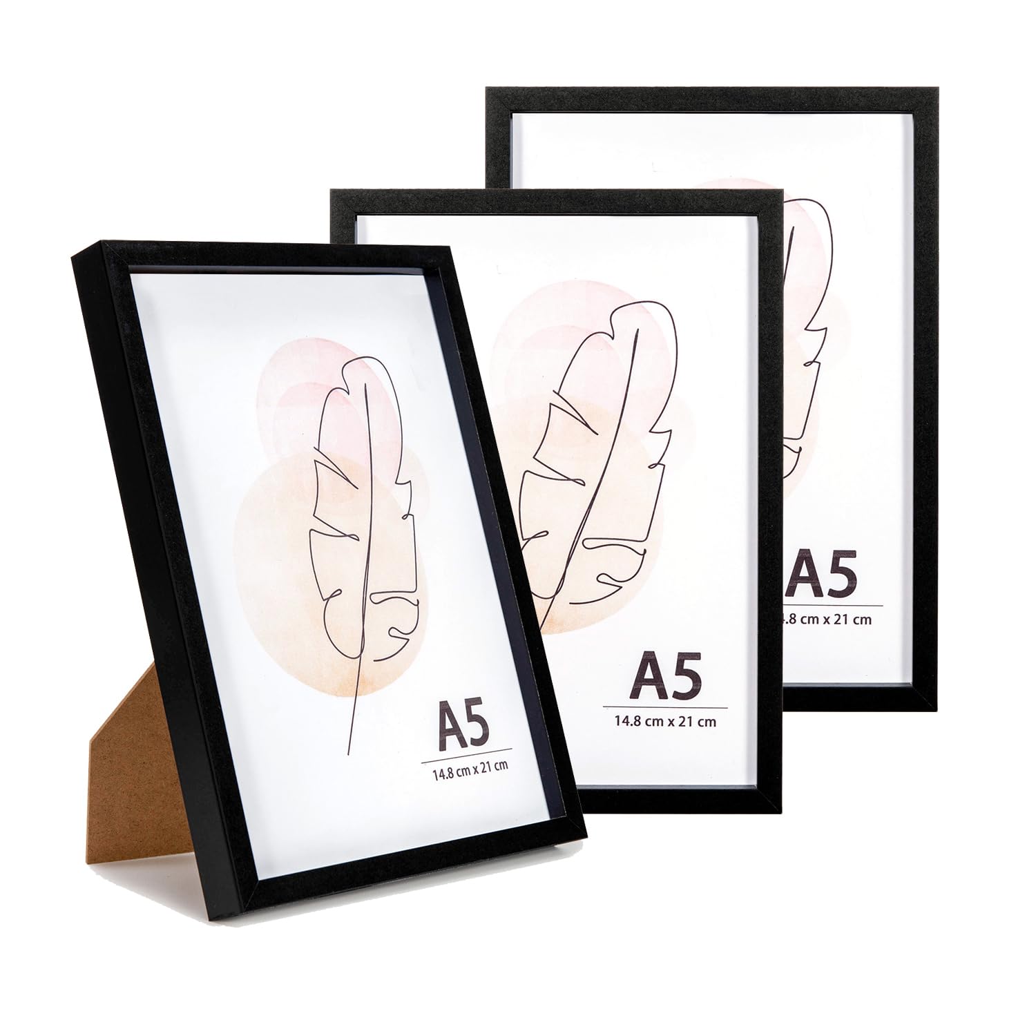 KAIWIN A5 Picture Frame Black Set of 3, Wooden Poster Frame, 14.8X21 cm Picture Frames for Tabletop and Wall Mounting Display for Home, Office,Gallery,Holiday with Photos, Posters