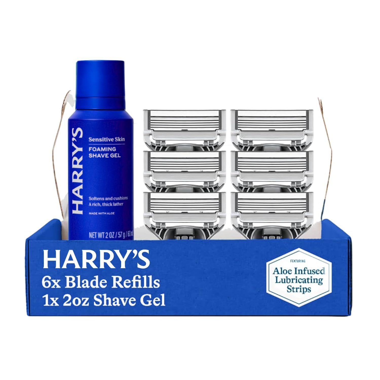 Harry's Original Shaving Kit for Men - 6 Razor Blade Refills, Foaming Shave Gel, and Travel Blade Covers - German Engineered