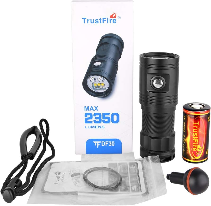 TrustFire DF30 150 Degree Diving Photography Video Flashlight 2350 Lumen Underwater Camera Dive Light with 32650 Rechargeable Battery: Sports & Outdoors