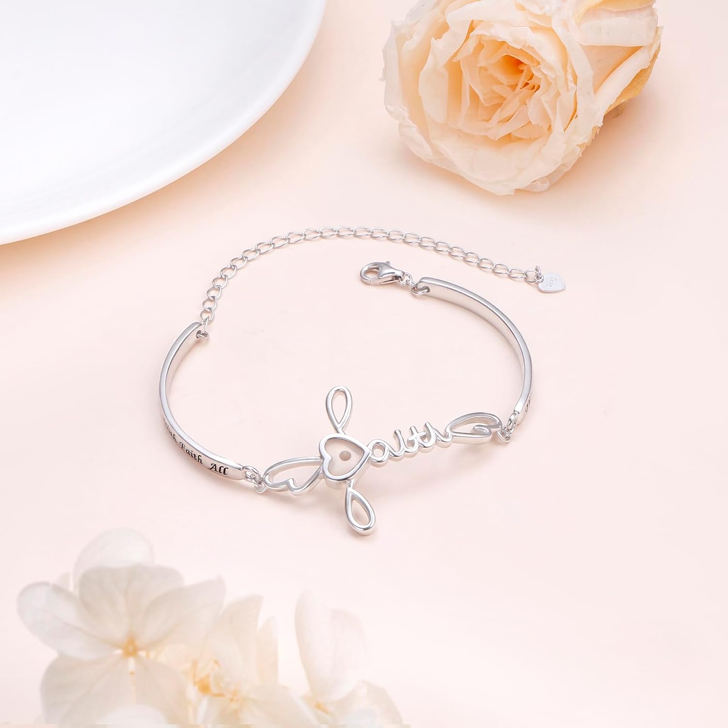 FLYOW Faith Cross Bracelet 925 Sterling Silver Adjustable Celtic Knot Infinity Bracelet Religious Christian Jewelry Birthday Christmas Easter Gifts for Women - Image 2