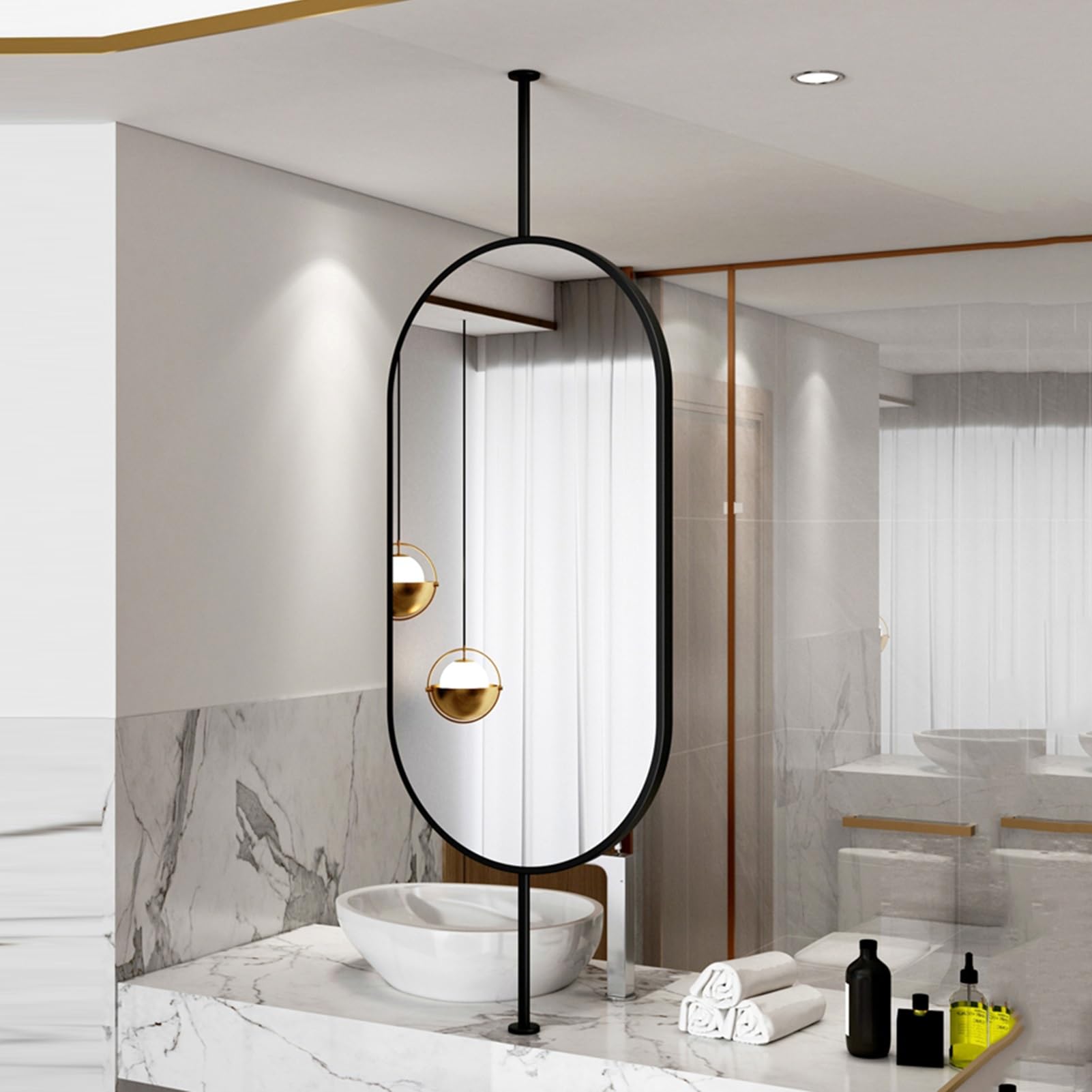 Espejo Ovalado De Techo Doble Cara con Rotación 360° For Tocadores, Ideal For Baños, Entradas, Tiendas Y Hoteles(Black,40x80cm)