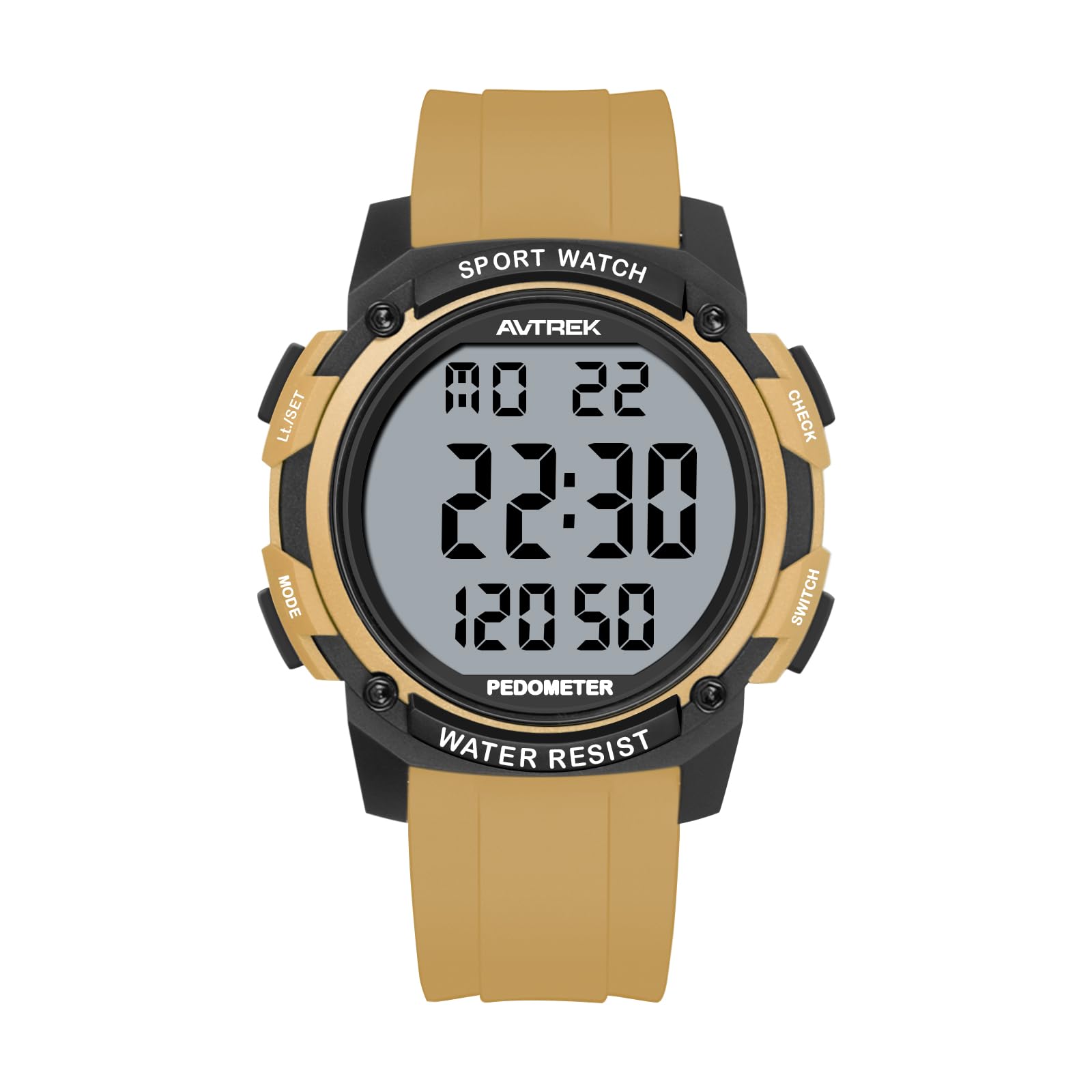 AVTREK Waterproof Pedometer Watch Step Counter for Walking No APP/Bluetooth Required Sport Fitness Tracker with LCD Large Numbers Miles Calories(Coffee)