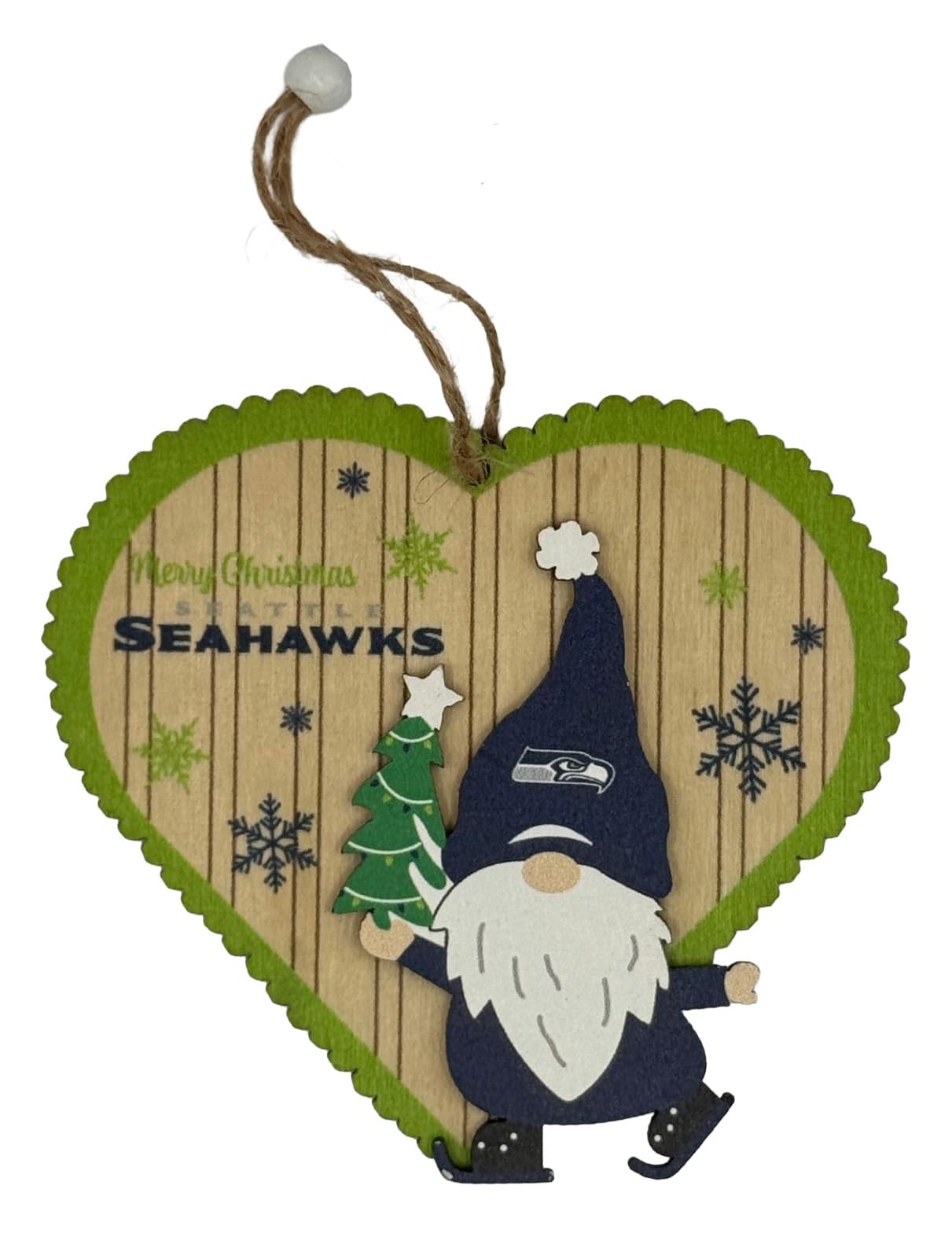 FOCO NFL Seattle Seahawks Wooden Gnome Heart Ornament – Officially Licensed Holiday Decoration