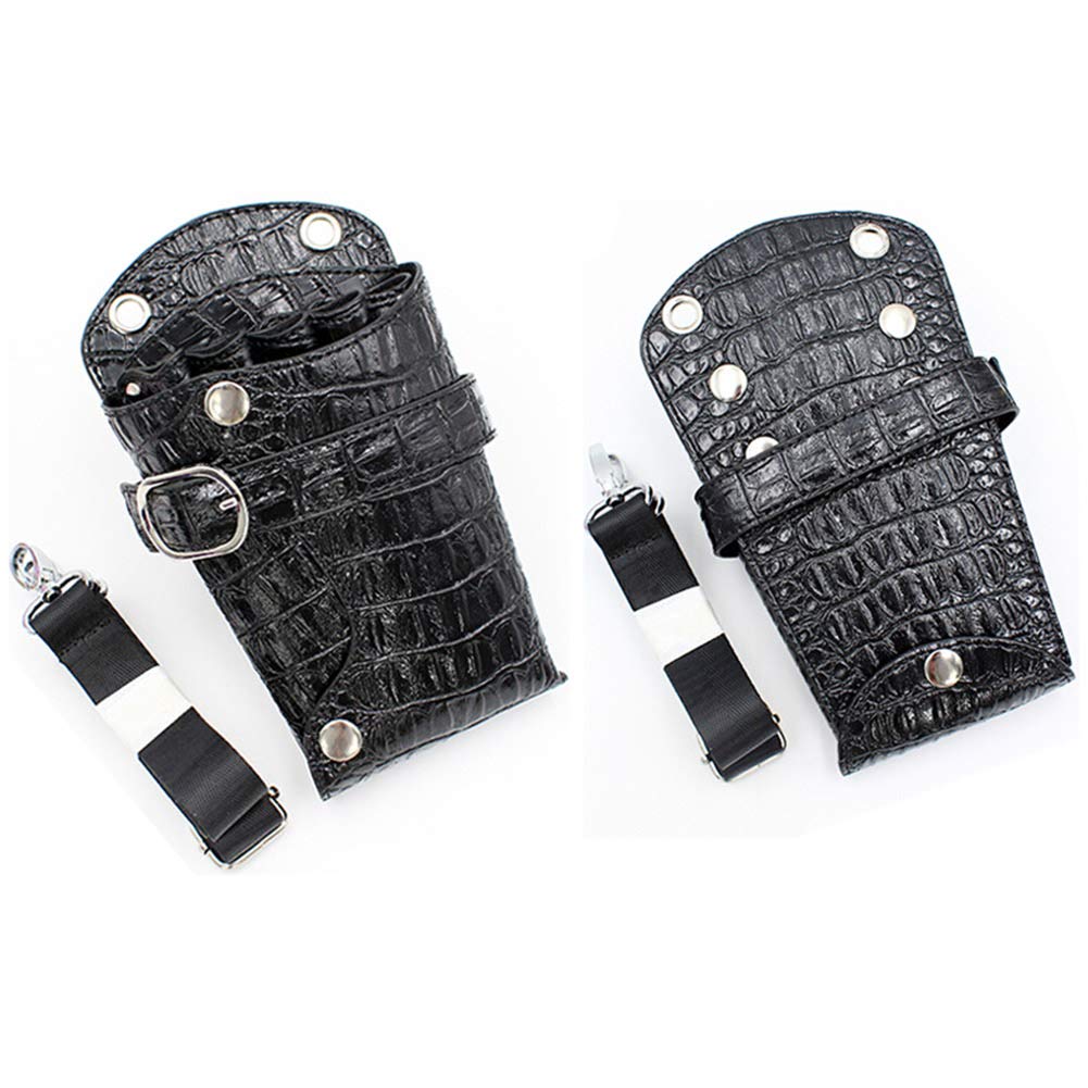 Scissors Pouch PU Leather Salon Barber Hairdressing Scissors Holster Hair Stylist Tools Bag Comb Shear Holster Waist Shoulder Belt (Black2)
