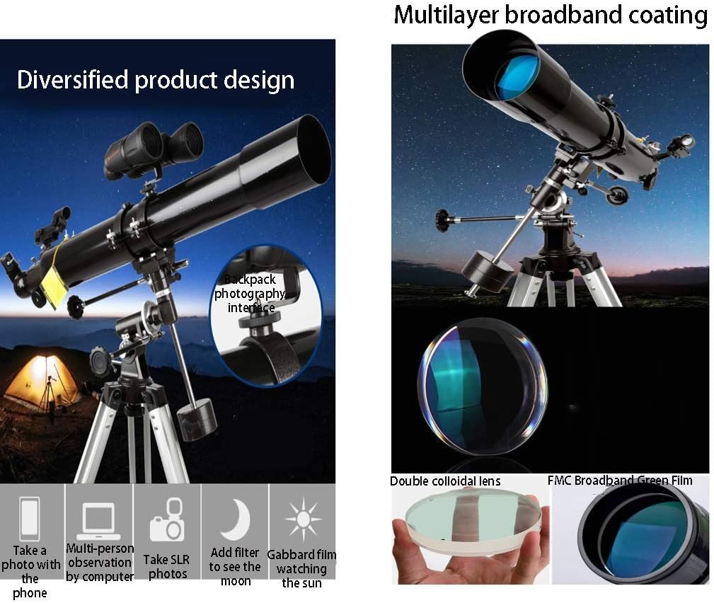 Astronomical Telescope for Beginners Observation80mm Caliber 900mm Focal Length Refracting Telescope for Kids Beginners,Travel Telescope with Carry Bag and Adjustable Tri