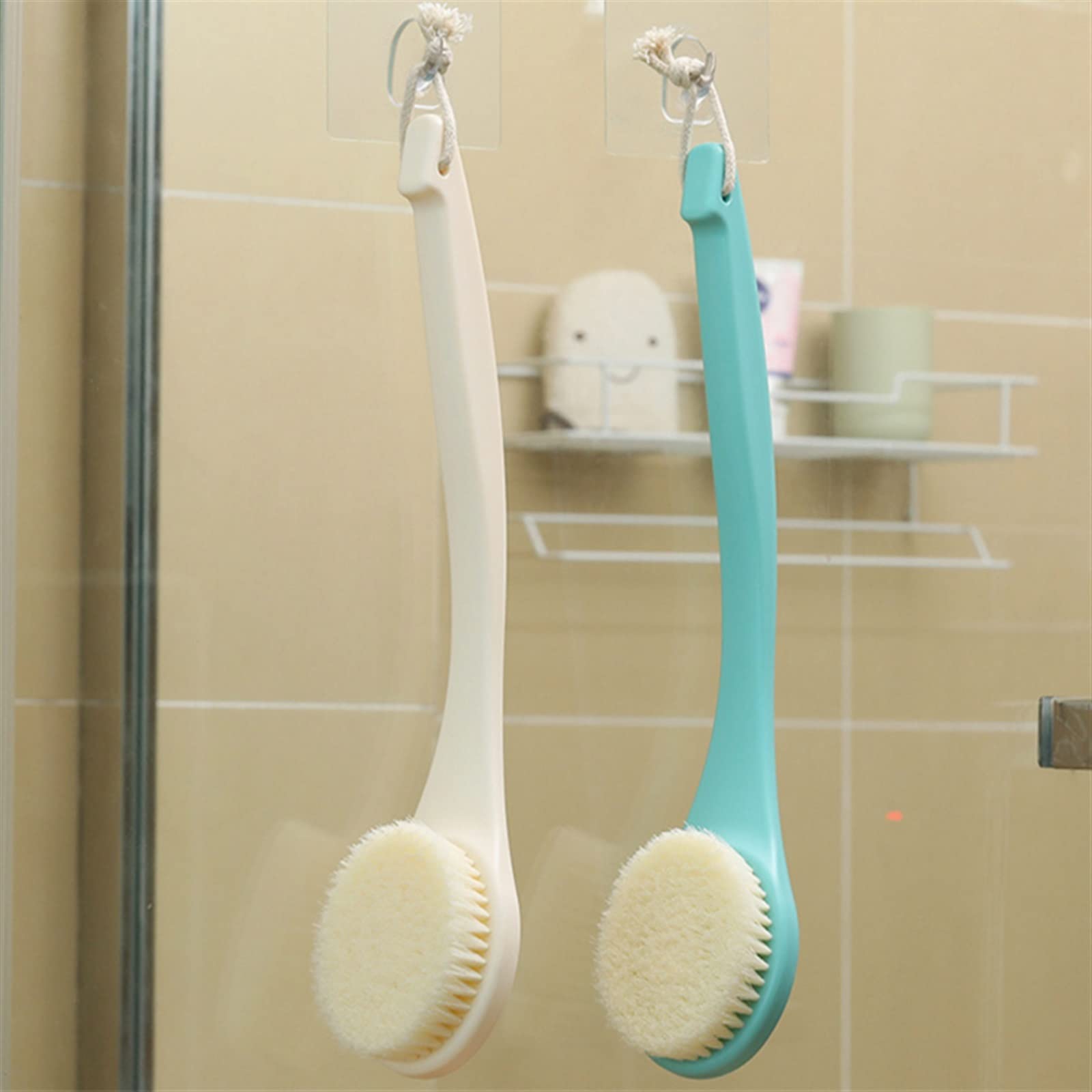 Brosse de douche, Brosse exfoliante for le corps, manche long incurvé for douche, peau sèche, bleu et blanc(Blue)