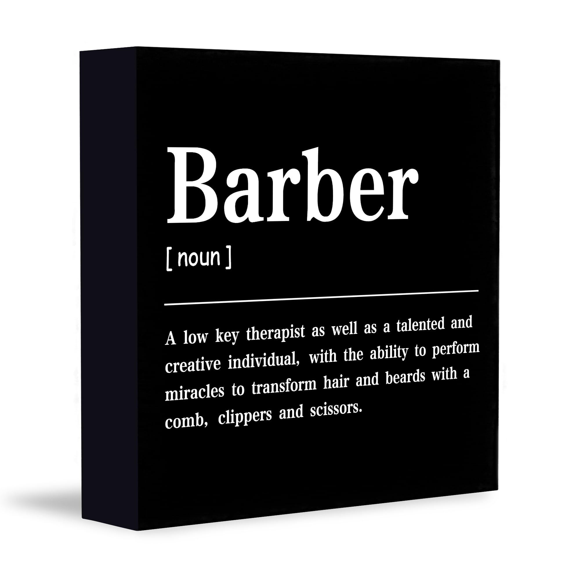 Barbershop Hair Salon Decor Wooden Box Sign, Barber Shop Barber Gifts for Men Accessories, Salon Decor for Hair Stylist Salon Barbershop Wall Desk Shelf Tabletop Decoration