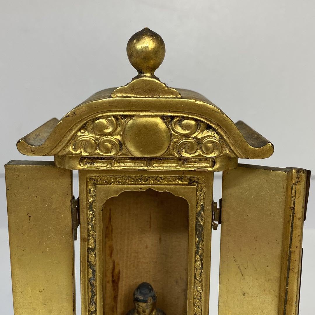 Amazon.co.jp: 江戸時代 木製厨子入仏 高さ18cm 仏壇 仏具 仏像