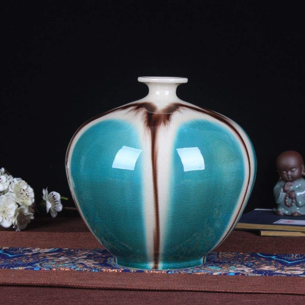 asdchZen Vase Ceramic Antique Crack Glaze Home Counter Decoration Display Cyan Large Plant Flower Arrangement 20 * 20 * 5.5Cm