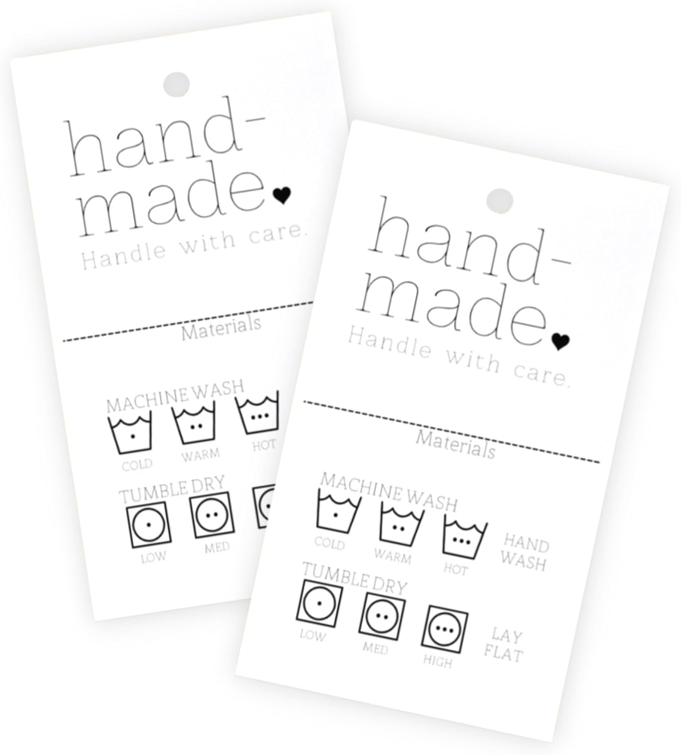 Lashicorn Handmade Care Instruction Tags - 30 Pack 2x3.5" Premium Matte Cards, Pre-Punched Holes for Crafters & Etsy Sellers