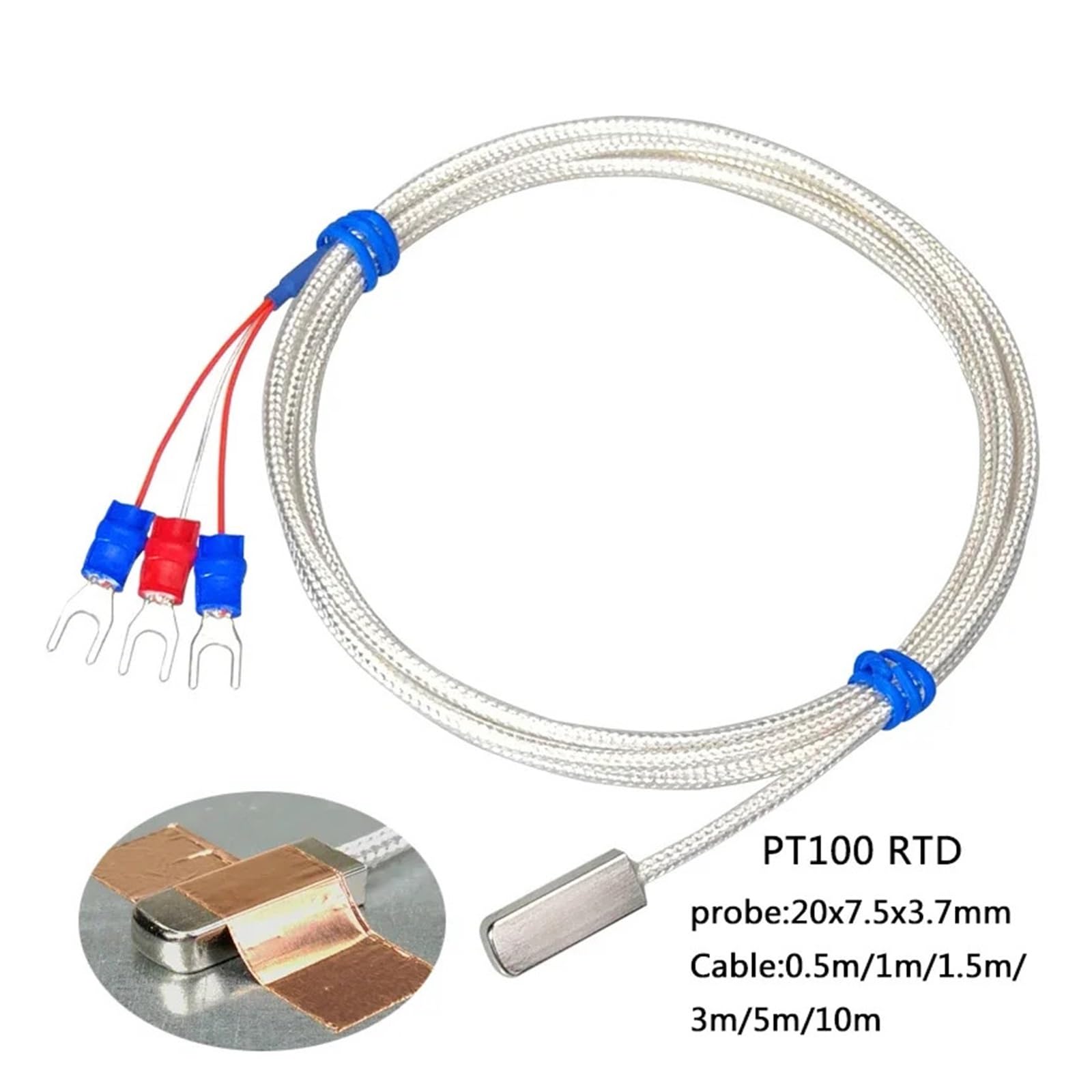 temperaturfühler Edelstahl PT100K Pasted Typ Oberfläche Messung Patch temperatur Sensor 1-20m Abgeschirmtes Kabel 3 Draht thermische Widerstand(K-Type-Cable 5m)