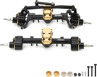 RCAWD CNC Machined Aluminum Alloy Front and Rear Portal Axle Housing w/Steel Gears&Brass Worm Gears&Brass Third Member Housing&Brass Hex for Axial 1-24 Scx24 Crawlers(Black)