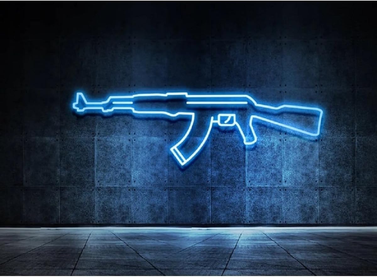Ak47 Tüfek- Neon Led Dekoratif Duvar Yazısı Aydınlatması Gece Lambası, SMC-1006-003