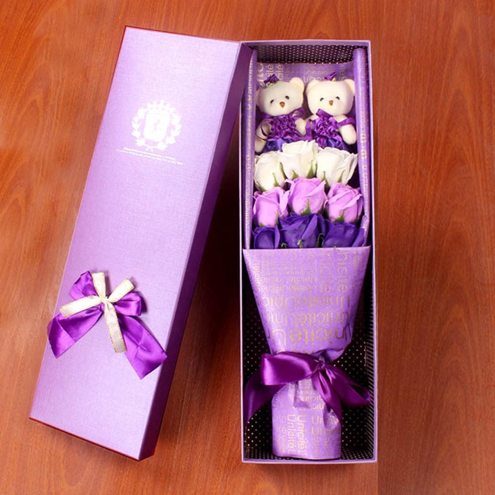 Bouquet de 9 roses en savon - Boîte de fleurs artificielles parfumées pour femme - Cadeau élégant pour la Saint-Valentin, un anniversaire de mariage