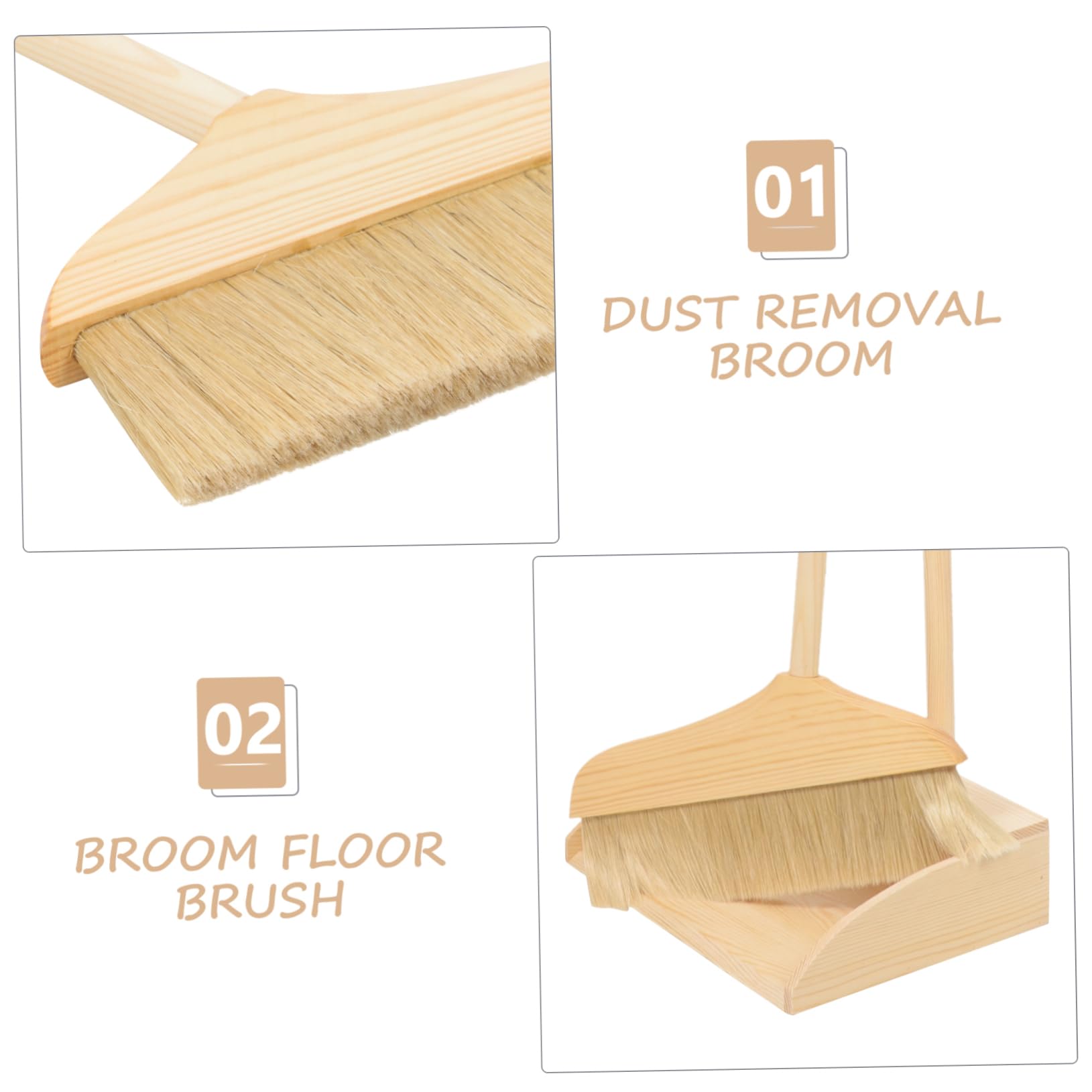 Escoba de Madera Largo de Mango de Limpieza, Recogedor Juego | Cerdas Suaves y Mango Ergonómico, Uso Doméstico y Exteriores, Ligero y Resistente al Desgaste