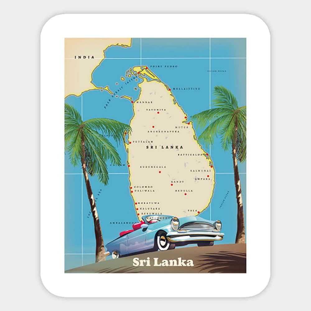 Illustrated map of sri Lanka Stickers, Vinyl Sticker,Funny Sticker, Gift Sticker