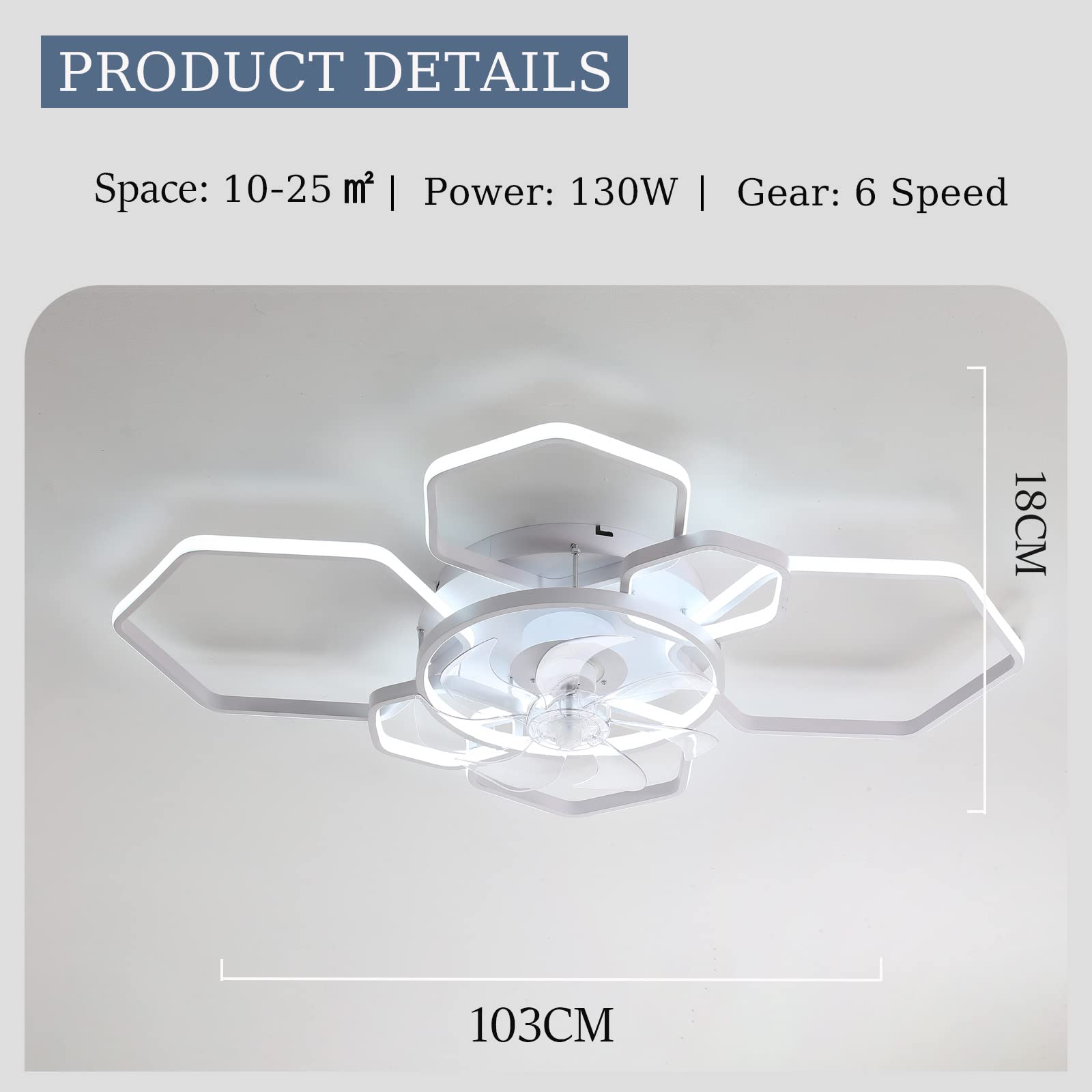 KNVSS Lampadario Con Ventilatore Da Soffitto Design LED Silenzioso Dimmerabile Plafoniera Con Ventilatore DC 6 Velocità 90W Reversibile Timer Ventola Lampadario Per Camera Da Letto Salotto