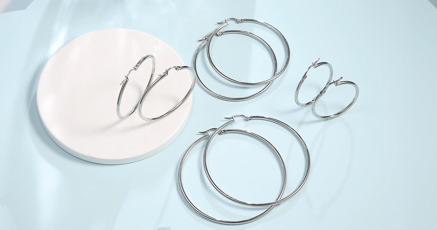 Titanium Hoop Earrings Hypoallergenic - Implant Grade Pure Titanium G23 Lightweight Big Hoops for Women Sensitive Ears - Image 7