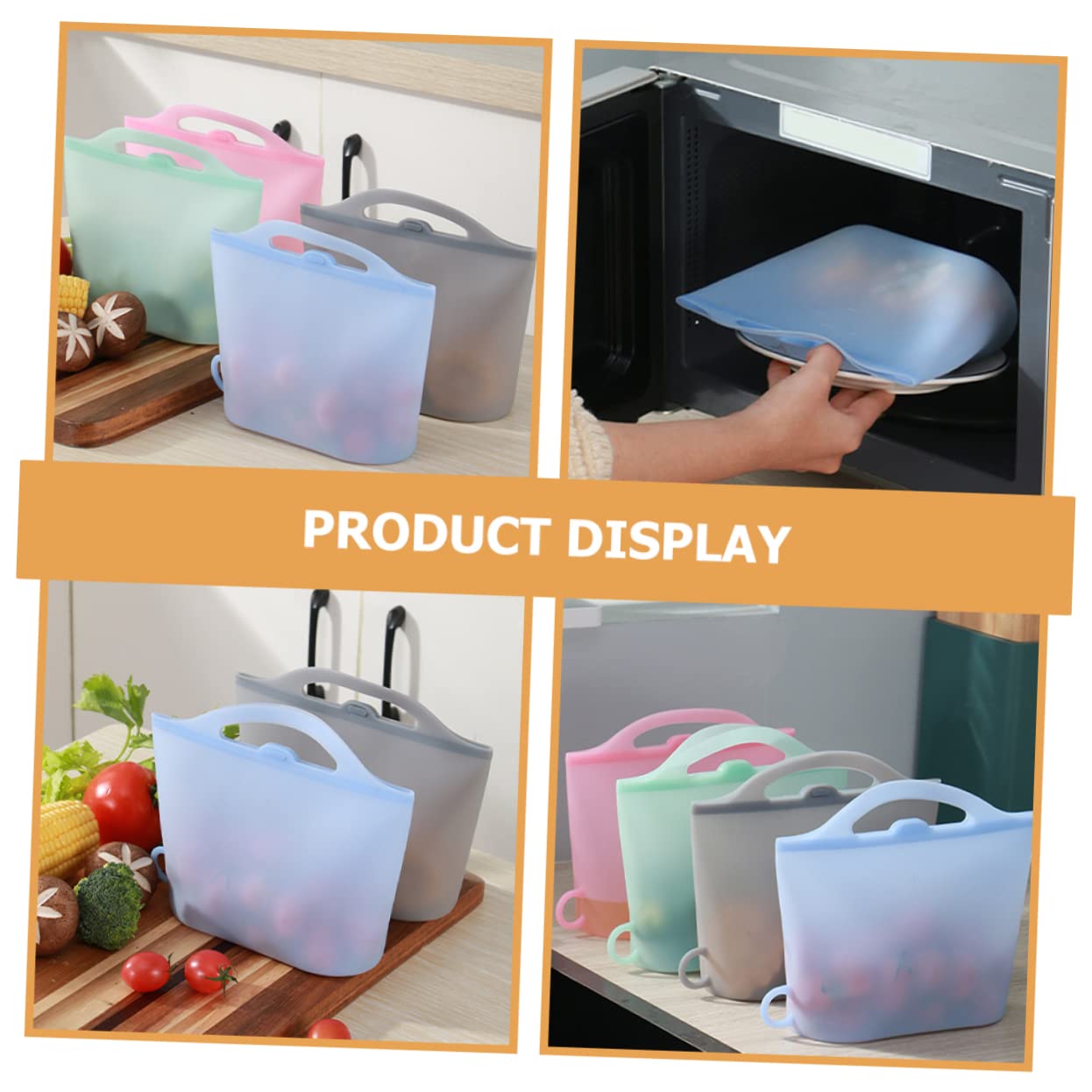 Ciieeo 4 Bolsas De Silicona Para Almacenar Alimentos Resistentes a Fugas y Reutilizables 1000ml Para Refrigerador y Congelador