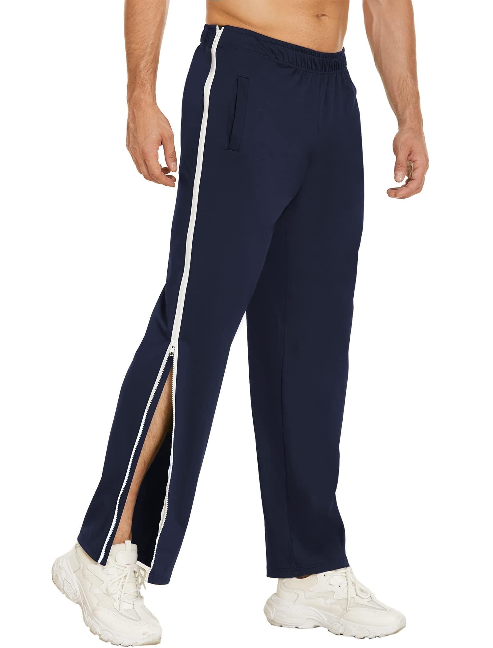 PINSPARK Pantalones largos de deporte para hombre con cremallera completa, pantalones de entrenamiento, holgados, informales, pantalones de chándal