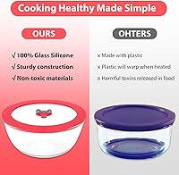 Vista 6 de 4 unidades de tapas de repuesto para recipientes de vidrio Pyrex 7201-PC de 4 tazas, tapa de silicona para tazón mezclador, hermética, color rojo