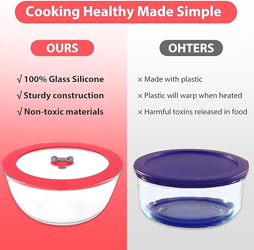 Miniatura 6 de 2 paquetes de tapas de repuesto para recipientes de vidrio Pyrex 7201-PC de 4 tazas, cubierta de silicona para mezclar y almacenar, a prueba de