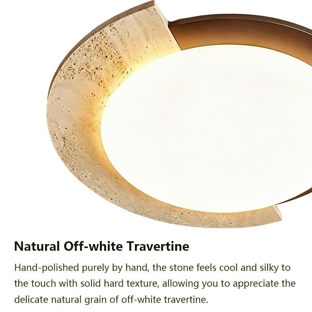 Lámpara De Techo De Piedra Huangdong De Estilo Wabi-sabi LED 52 W Lámpara De Techo Redonda Con Marco De Madera Maciza Temperatura De Color Regulable En Tres Tonos Ideal Para El Salón