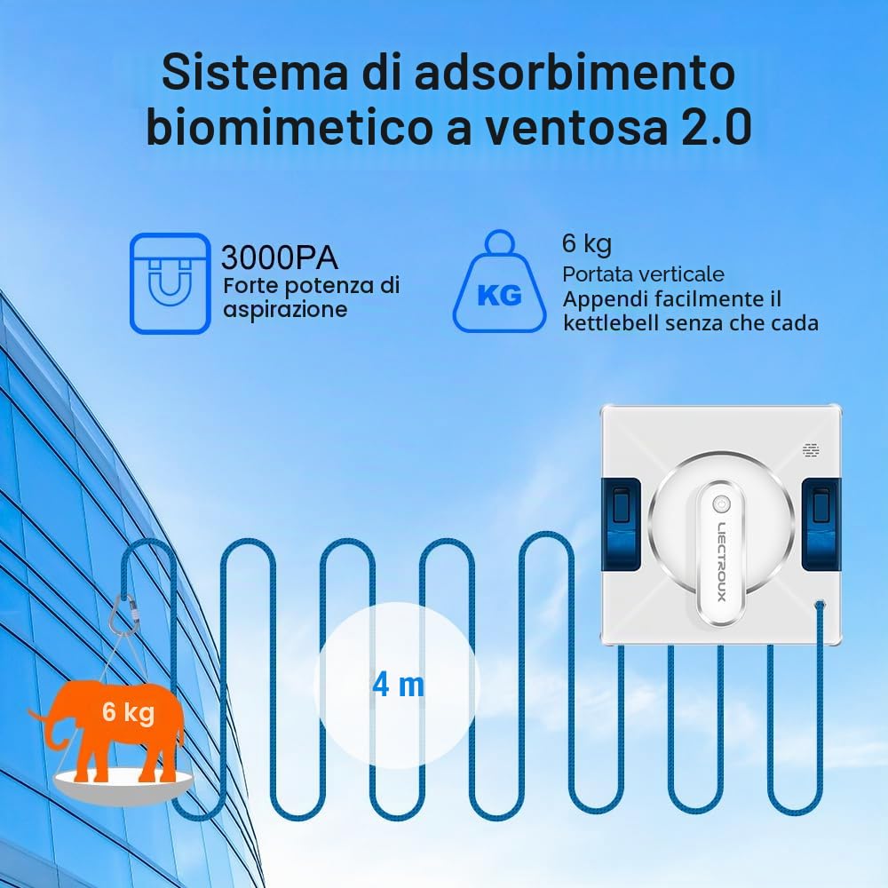 LIECTROUX YW509 - Robot lavavetri con doppia spruzzatura d'acqua, sensore laser, protezione contro le cadute, adatto per vetro, finestre, piastrelle, pavimenti in vetro e luoghi