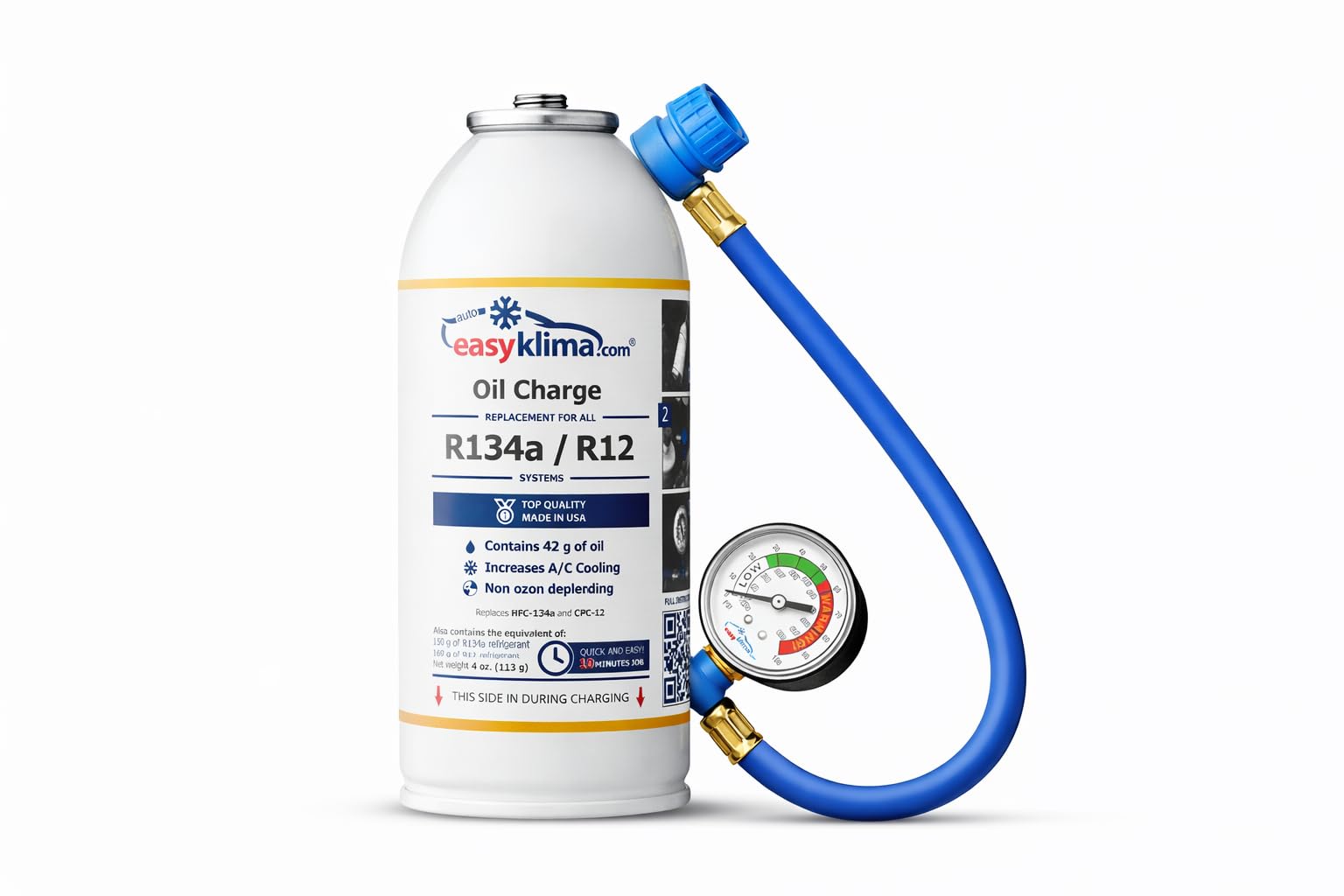 EasyKlima Oil Charge 3in1 für R134a / R12 Klimaanlagen – Schlauch mit Manometer – Wartung & Nachfüllung Klimasystem Veltao Set