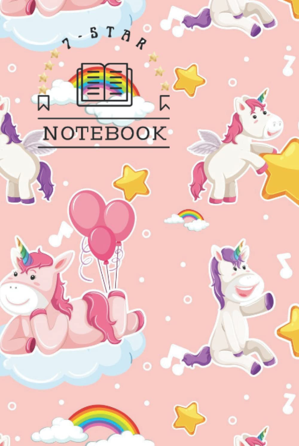 7-STAR NOTEBOOK 2, WITH CUTE AND BEAUTIFUL UNICORN COVER, SIZE: 6" x 9" INCHES, PREMIUM COLOR INTERIOR WITH WHITE PAPER, COLLEGE RULED NOTEBOOK