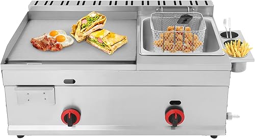Combo comercial de freidora y plancha, estación de cocina portátil 2 en 1 con control de fuego individual, freidora de gas con cesta para barbacoa