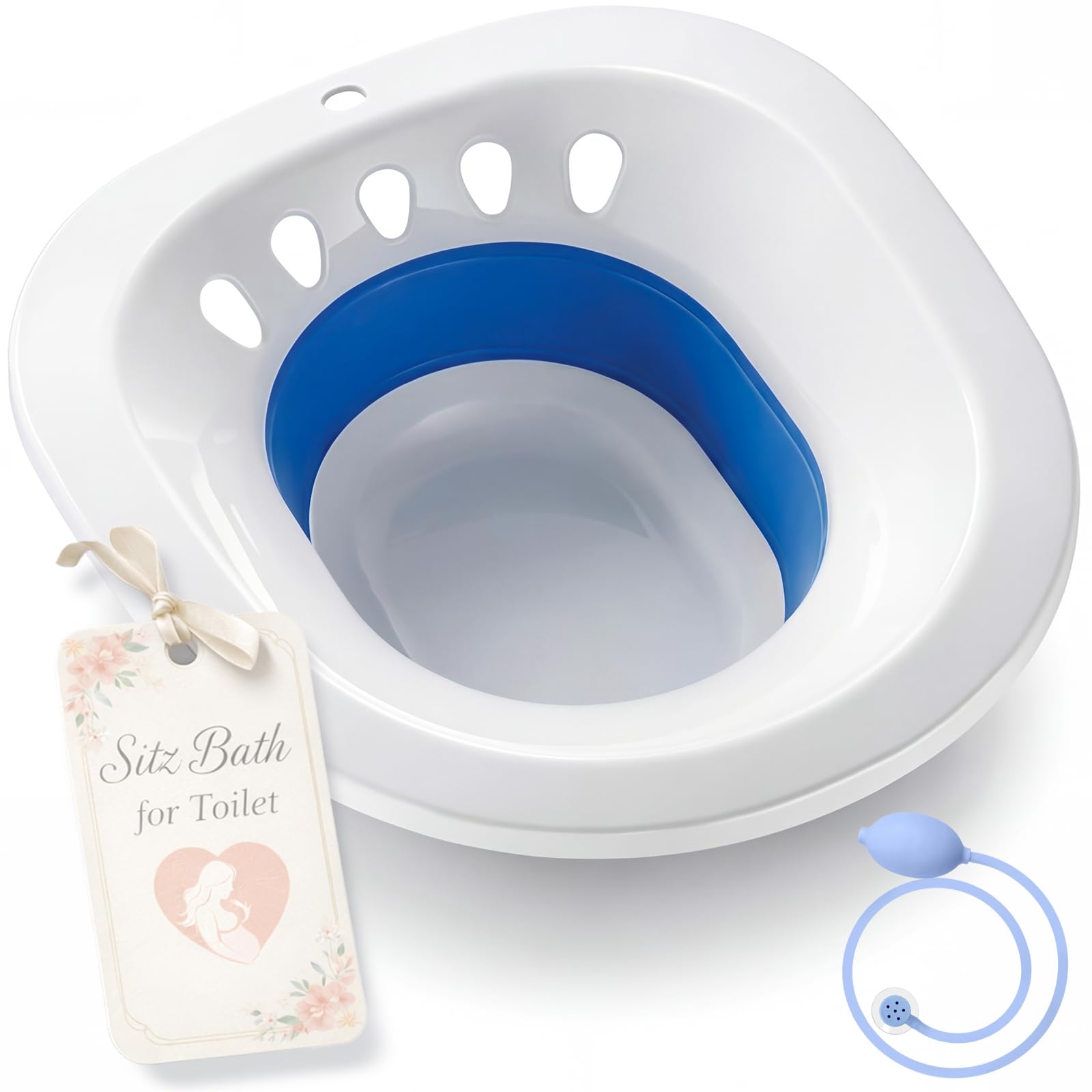 DEANIC Foldable Sitz Bath for Toilet Hemorrhoids Treatment and Post Partum Care, Yoni Steam Bath Seat for Pregnant Women, Bidet Bowl (Blue)