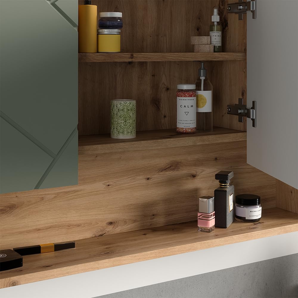 Vicco Armario con Espejo para baño Irma, Verde Salvia, 80.1 x 55 cm, con Espejo y estantes Abiertos para Montaje en Pared