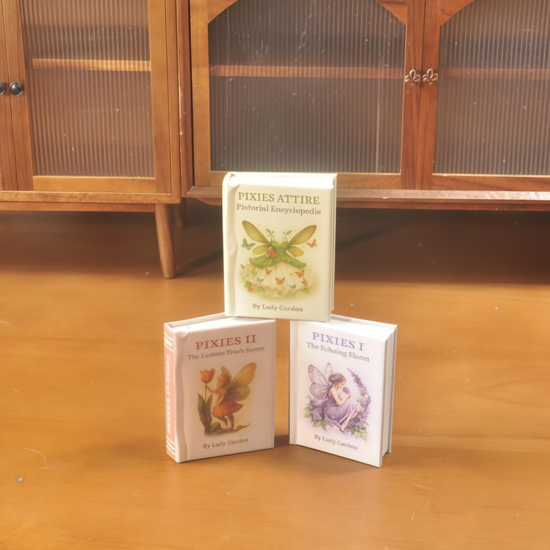 3-Piece 1:6 Scale Miniature Fantasy Book Set - Openable Pixies Attire & Echoing Bloom Trilogy - Realistic Pastel Accessories for 12 Inch Fashion Dolls & BJD Photography