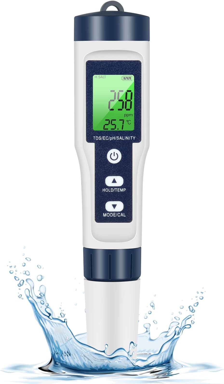 Yemetey PH Meter, 5-in-1 TDS Meter Water Quality Tester| EC, Salinity, Temperature TDS Tester LCD Green Backlight Display for Pool, Aquarium, Hydroponics, Drinking Water, Pond