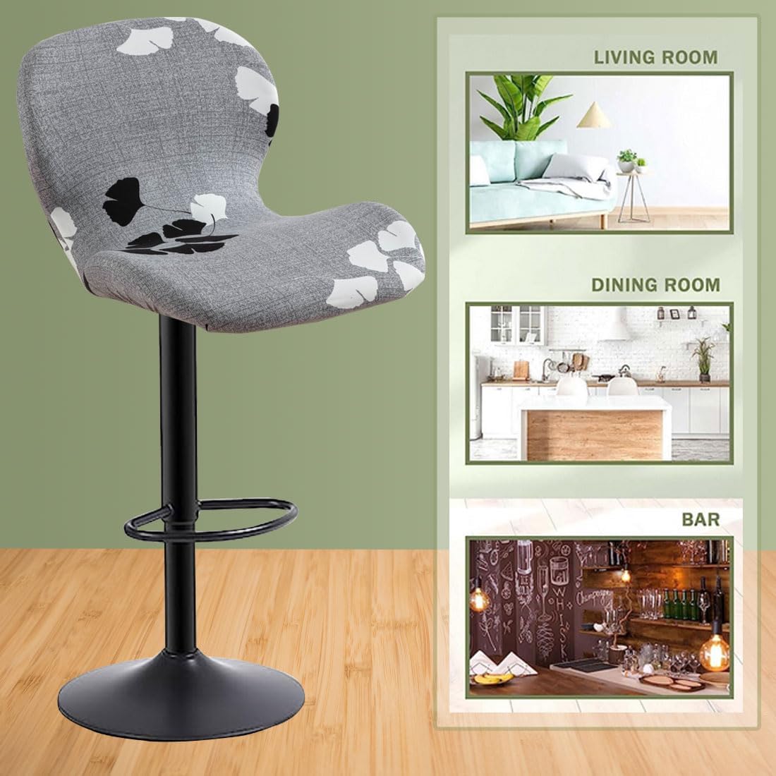 Counter Height Bar Stool Covers with Back Stretch Printed Kitchen Swivel Stools Slipcovers Curved Short Shell Back Barstools Covers for Dining Living Room and Bistro Pub 4 Pack #22