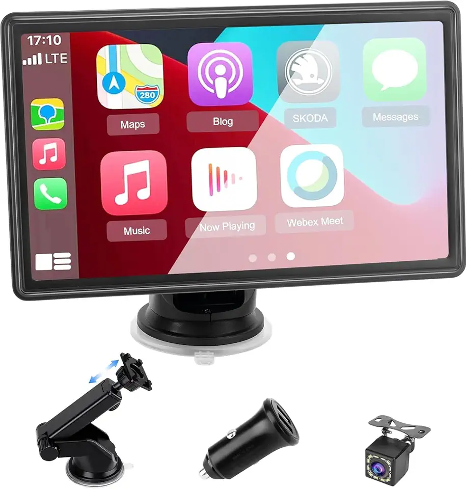 Central Multimídia Automotiva 7 Polegadas Universal com CarPlay, Android Auto, Câmera de Ré, GPS, Bluetooth, Controle por Voz, Mirror Link