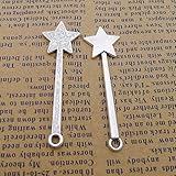 LINYONG 100pcs Star Magic Wand Charms 15mm x 47mm DIY Jewelry Making Pendant Antique Silver