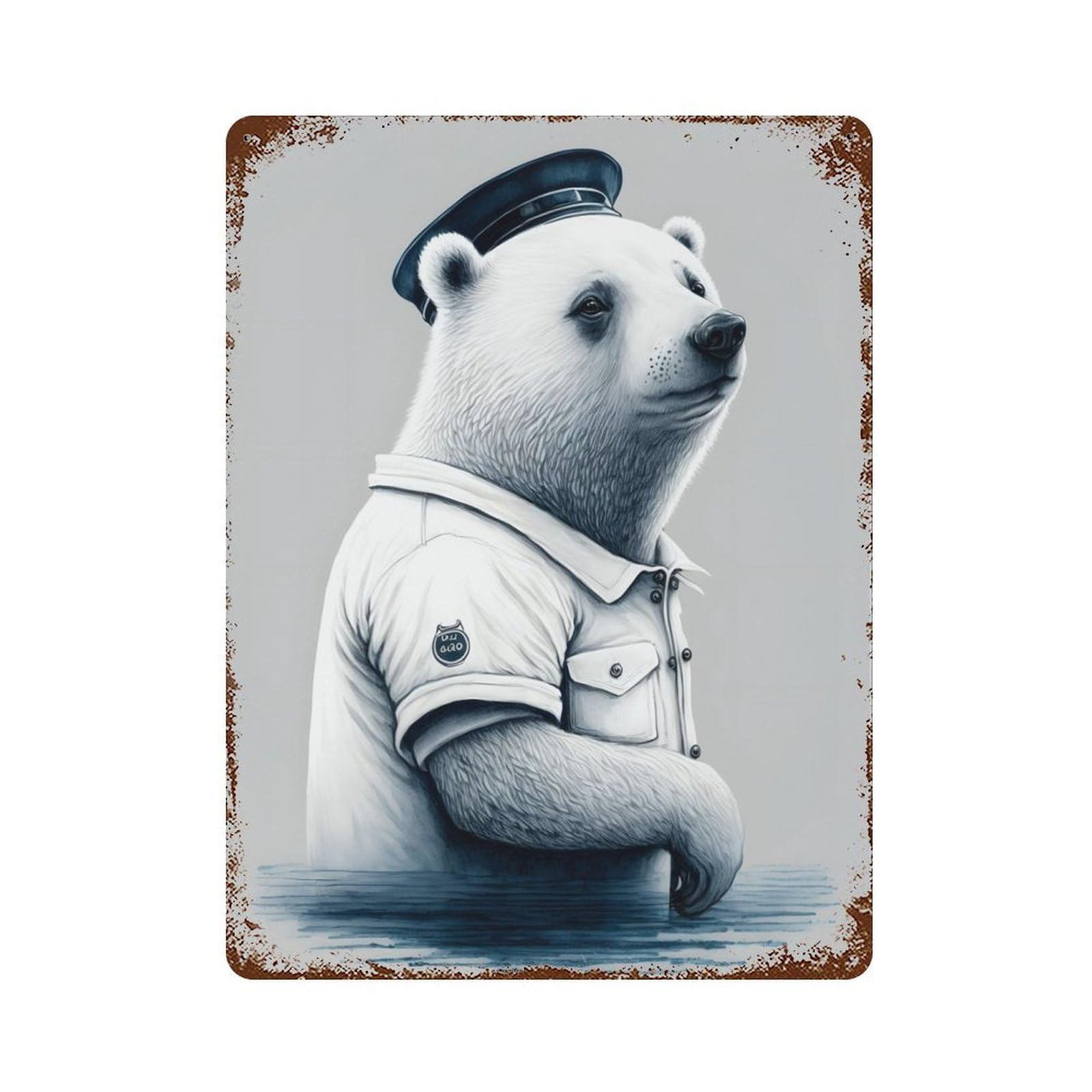 Garage Style Ice Bear Sailor Rusty Metal Tin Sign 15.7"x11.8", Farmhouse Wall Decor for Bar And Workshop