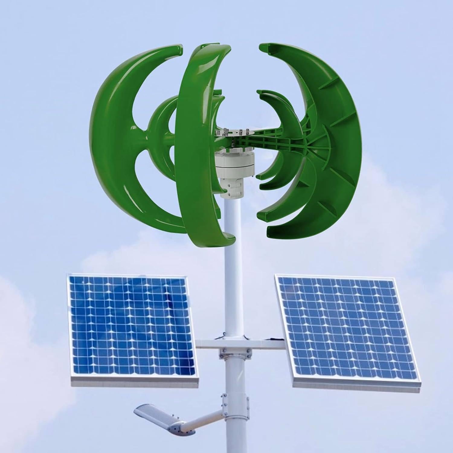 Kit Generatore Eolico per Turbina Eolica Ad ASSE Verticale, Modello di Generatore a Magnete Permanente Trifase, Modello di Mulino a Vent Alimentato a Energia Solare Fai da Te da 12V 24V,Green-12V
