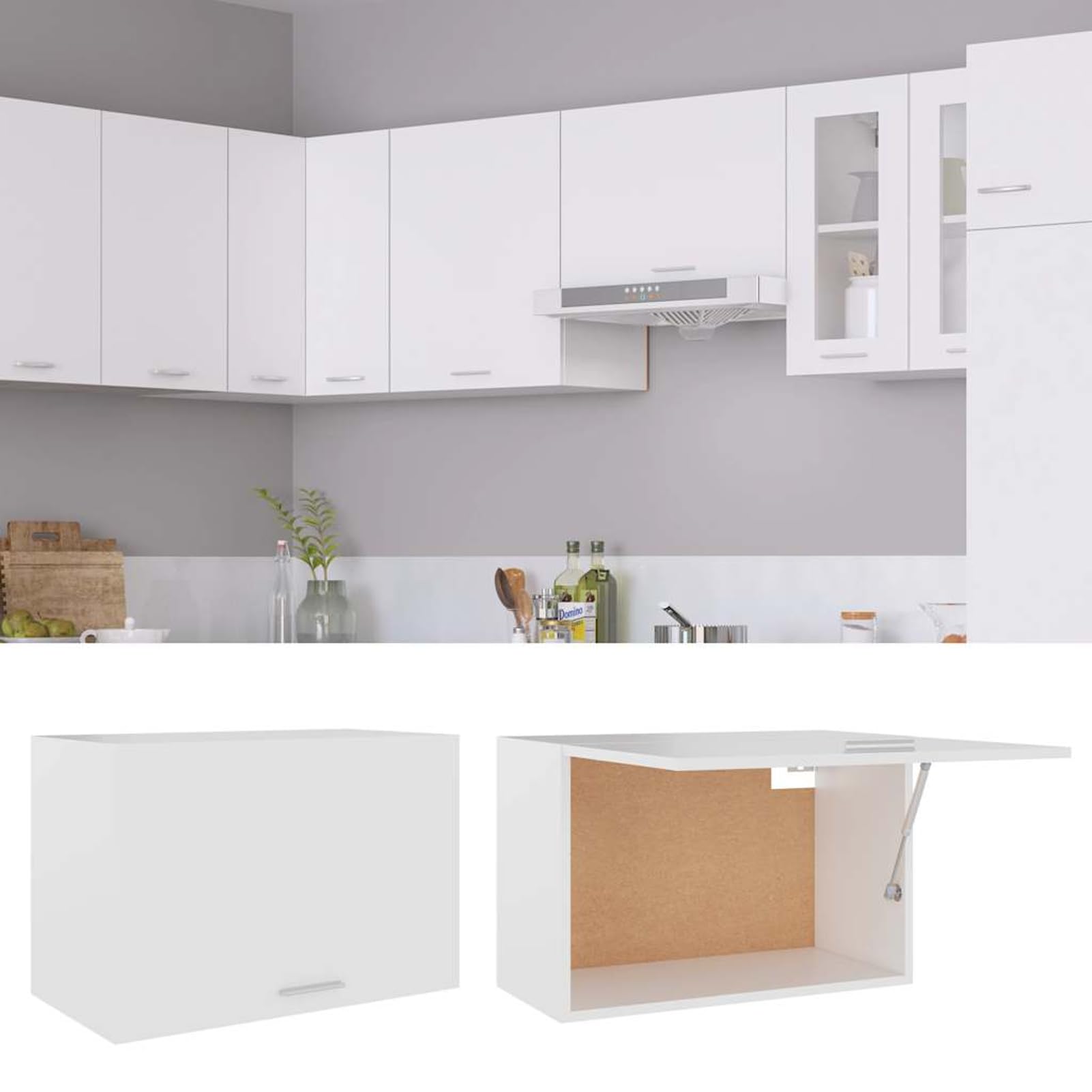 vidaXL Hängeschrank 1 Regalboden Küche Schrank Einbauküche Küchenzeile Küchenmöbel Oberschrank Küchenschrank Hochglanz-Weiß 60x31x40cm Holzwerkstoff