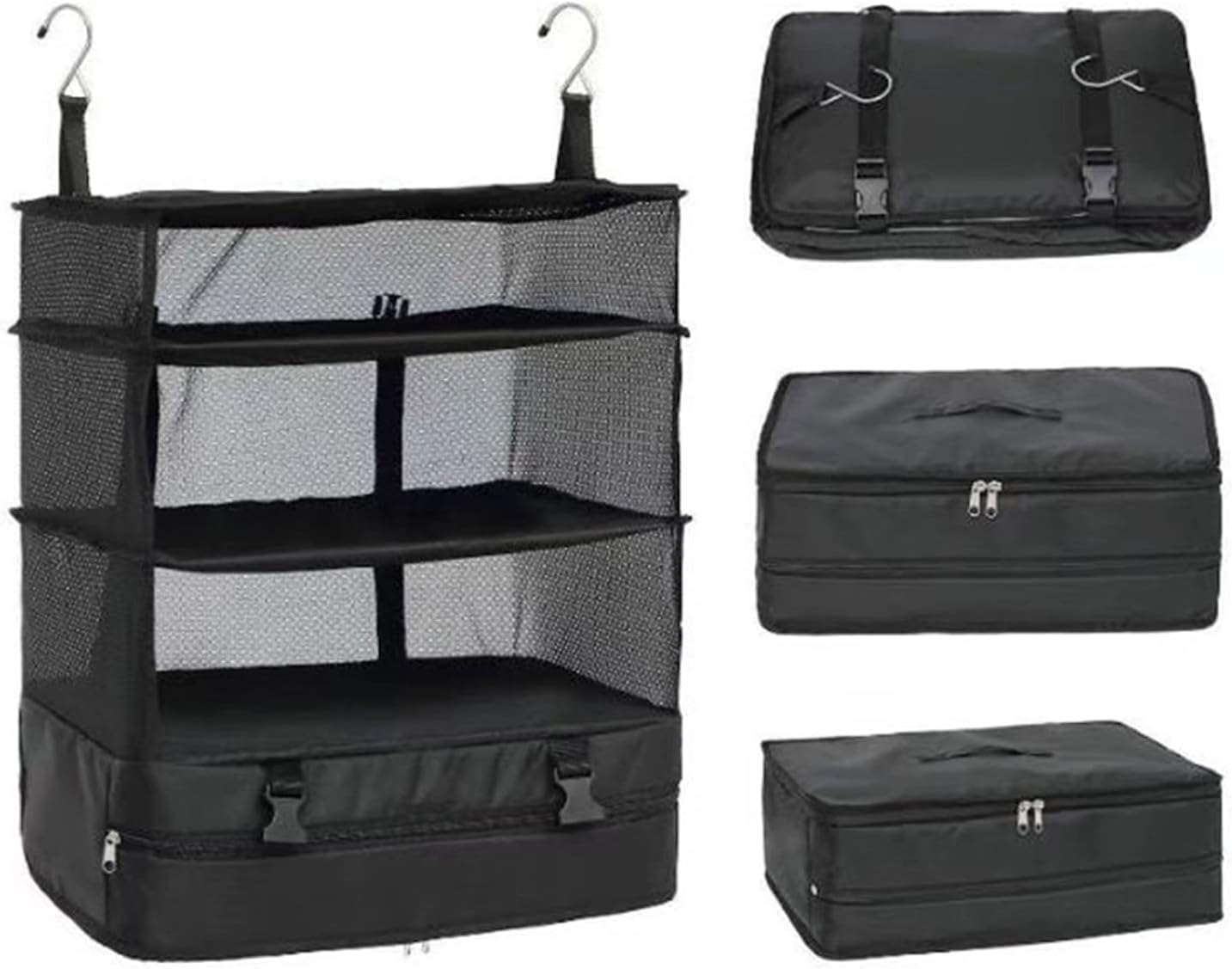 Ndola Portable Hanging Travel Shelves Packing Cubes For Suitcases Organizer Luggage Organizers, Carry On Closet, Black - Polyester, Clothing