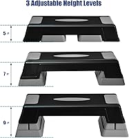 Vista 4 de Aerobic Step Platform for Exercise w/Risers, Workout Step Height Adjustable 5"-7"-9", Fitness Step 450lbs Capacity, Non-slip Exercise Step Deck for