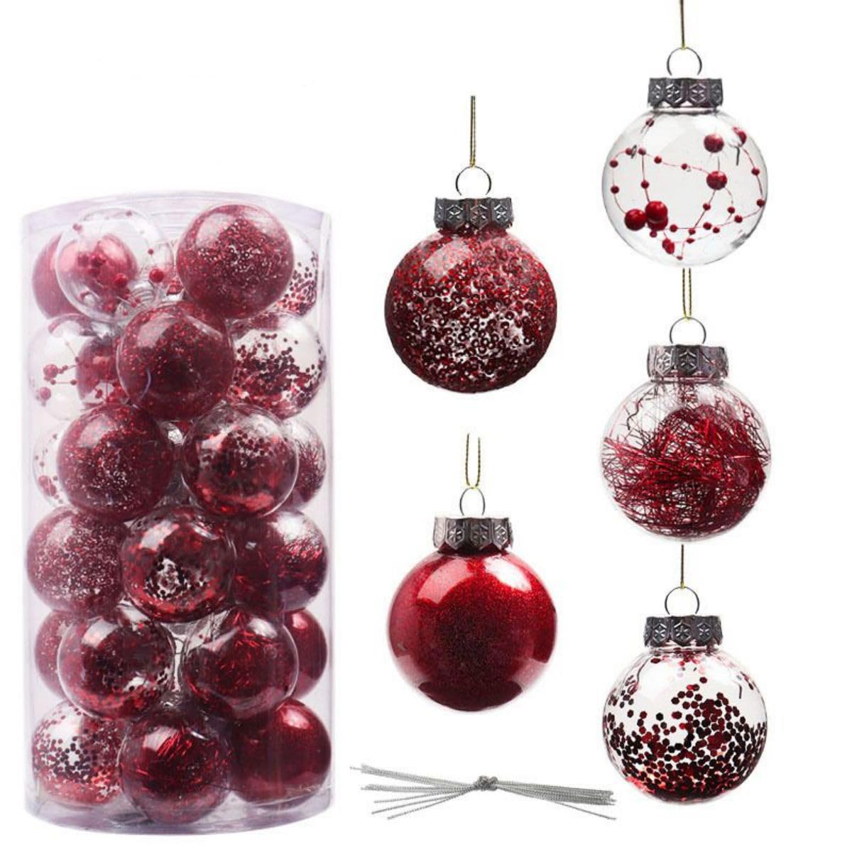 30pcs 6cm Weihnachtsbaum Hängende Dekoration Kugeln,Blow Moulding Shaped Balls mit draht zum aufhängen,PVC Electroplated Plastic Balls,Weihnachtsbaum Dekoration Weihnachtskugeln Set (Rot)