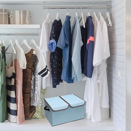 Miniatura 3 de Cajas de almacenamiento con tapas dobles y asas, contenedores plegables de lino, cestas de ropa, cubos con divisor extraíble para el hogar,