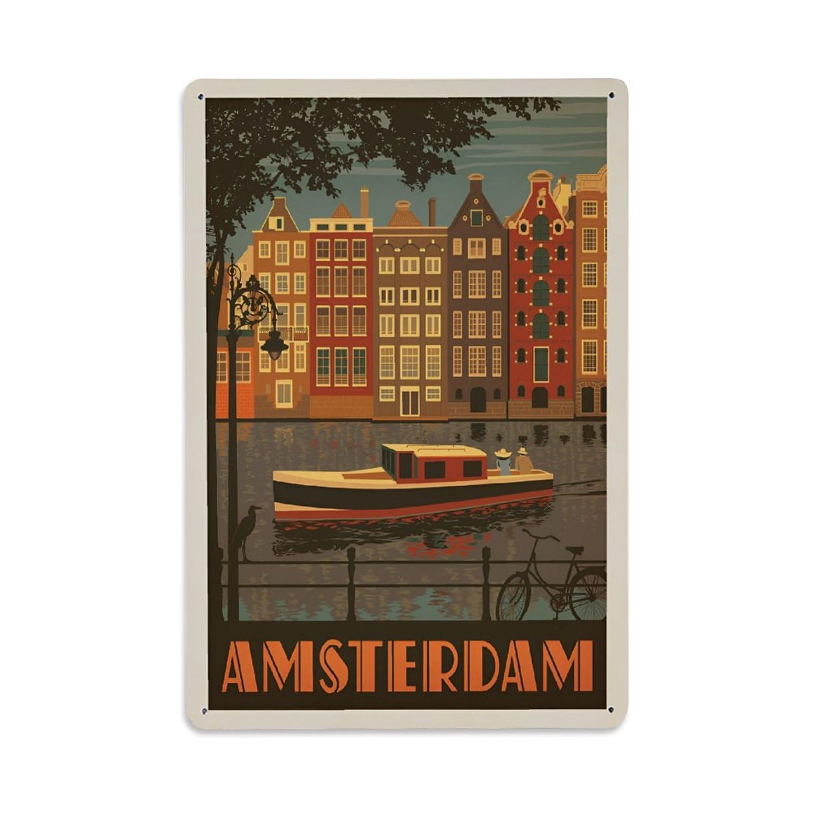 Vintage Travel Poster Netherlands Amsterdam Metal Tin Sign Wall Decor for Cafe, Club, Garden Metal Poster 8x12Inch