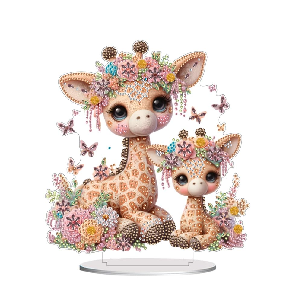Awesocrafts Giraffe Diamond Art Table Top Ornaments Deer, 5D Diamond Painting Tabletop Decorations Special Shape Crystal Art Christmas Desktop Decor (Giraffe)