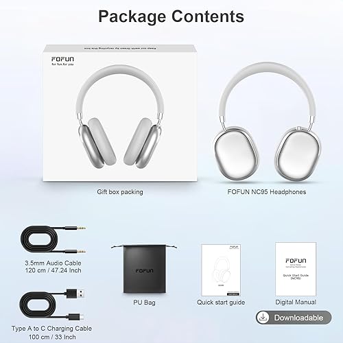 Miniatura 11 de NC95 - Auriculares híbridos con cancelación activa de ruido con control de perilla, 65 horas de reproducción sobre la oreja, auriculares