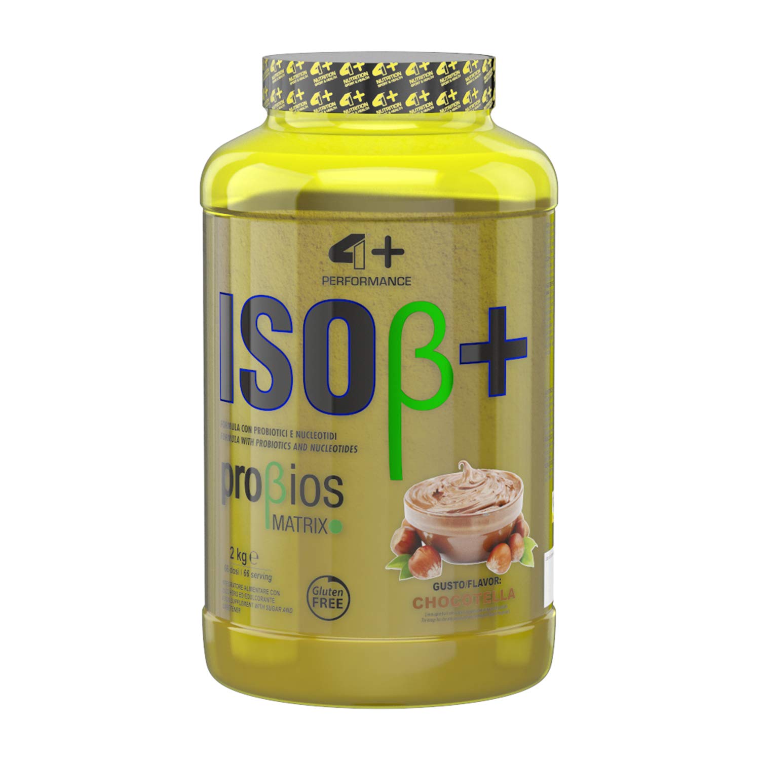 4+ NUTRITION - Iso β+, Integratore Sportivo, Proteine del Siero del Latte Isolate, Aumento di Energia, Resistenza e Recupero Veloce, in Polvere, Gusto Chocotella, 2 kg